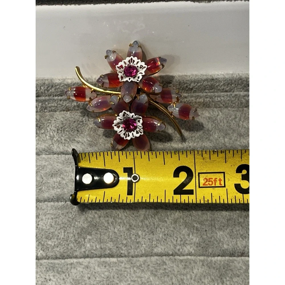 Pink Rhinestone Givre Molded Brooch Layered AB Flower Spray Prong- Juliana Style